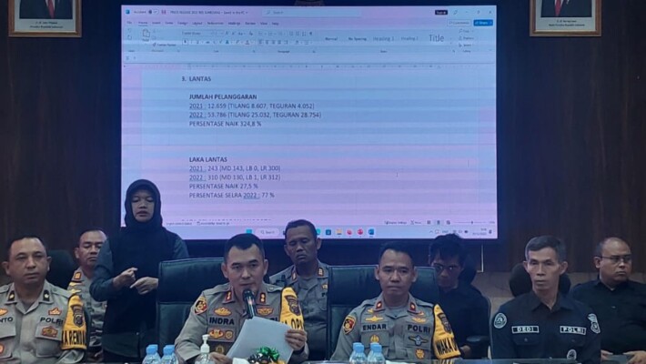 Kapolres Sumedang AKBP Indra Setiawan saat menggelar Pers Release pencapaian kinerja Polres Sumedang Tahun 2022.
