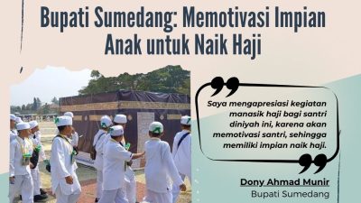 Bupati Sumedang Dony Ahmad Munir membuka peragaan manasik haji bagi para santri Diniyah Takmiliyah Awaliyah (DTA) tingkat kabupaten, di Lapangan PPS. Minggu (10/9/2023).