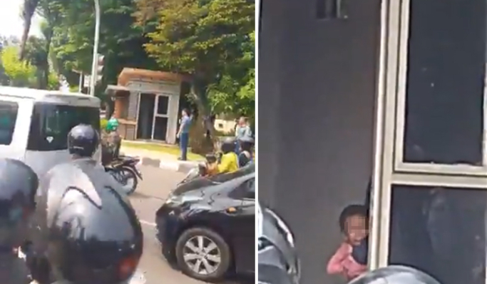 Seorang pria membawa senjata tajam menyandera anak kandungnya sendiri di Pos Polisi Pejaten Village, Pasar Minggu, Jakarta Selatan.