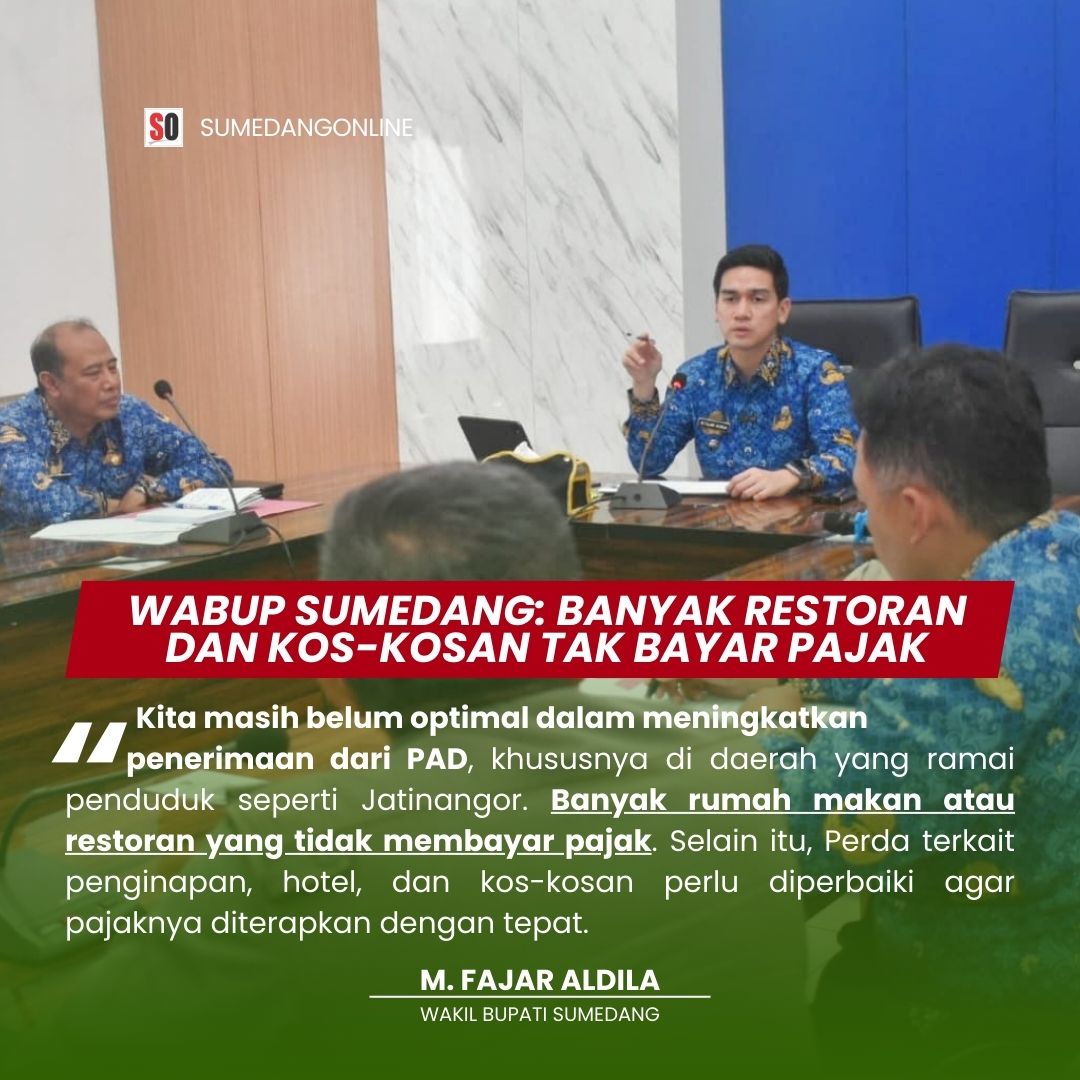 Wakil Bupati Sumedang, M. Fajar Aldila, menegaskan pentingnya pengawasan yang lebih ketat terhadap sumber-sumber Pendapatan Asli Daerah (PAD), khususnya di kawasan padat penduduk seperti Jatinangor.