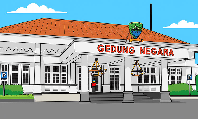 Ilustrasi: Gedung Negara Sumedang dalam bentuk kartun.