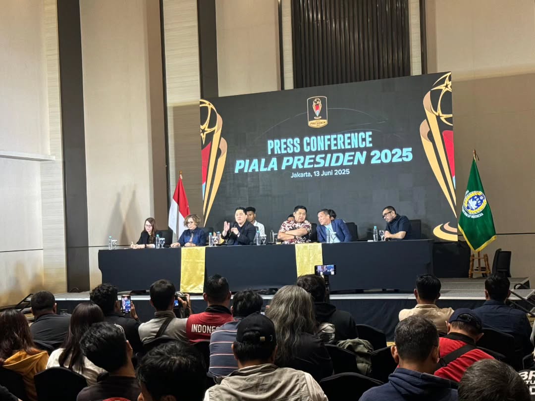 Konferensi pers Piala Presiden 2025. Jumat, 13 Juni 2025