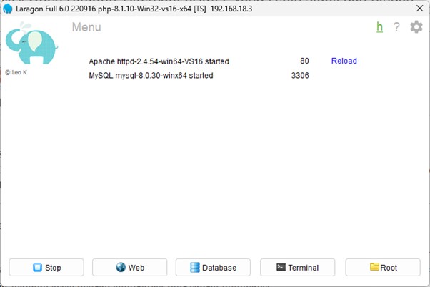 Tangkapan Layar Laragon Vers. 6 yang masih free.