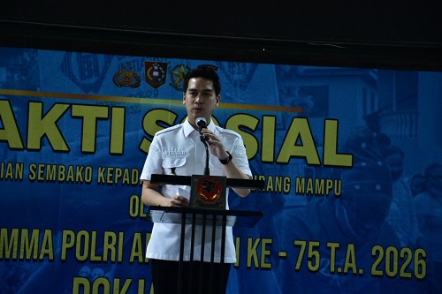Wakil Bupati Sumedang M. Fajar Aldila menghadiri kegiatan Bakti Sosial Peserta Didik Praktik Kerja Profesi (PKP) Kelompok Belajar V Sekolah Staf dan Pimpinan Pertama (Sespimma) Polri Angkatan ke-75 Tahun 2026 di Gedung Serbaguna Polres Sumedang, Rabu (20/05/2026).