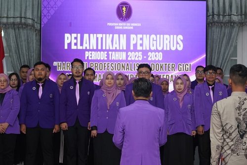 PDGI Sumedang melantik pengurus masa bakti 2025–2030 yang dipimpin drg Hana Zaitunah Fuadi untuk meningkatkan layanan kesehatan gigi masyarakat.
